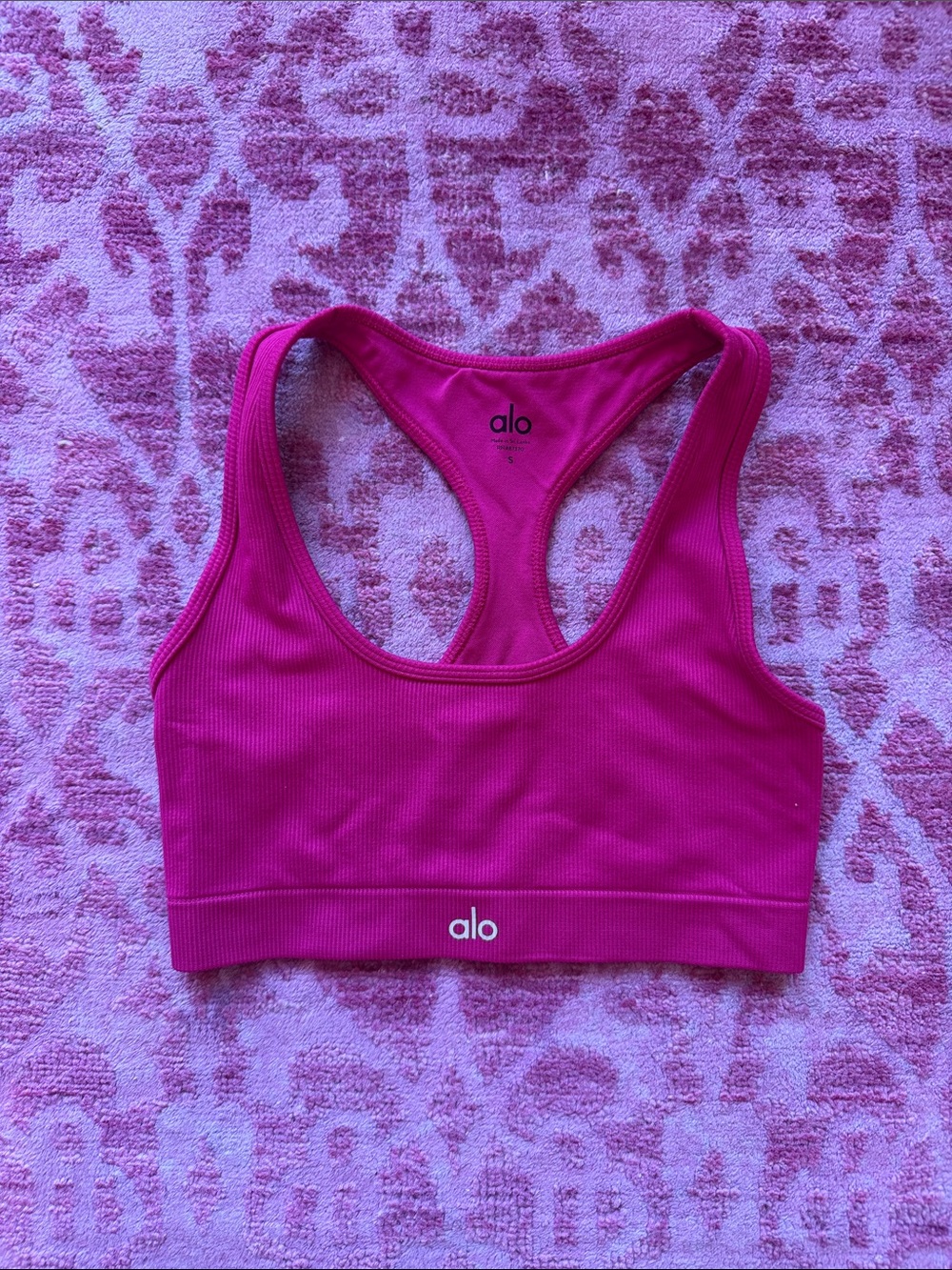 ALO Yoga Magenta Ribbed Racerback Sports Bra